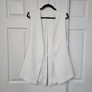 Club Monaco Womens White Sleeveless Open Front Tie Back Vest Blazer Size S